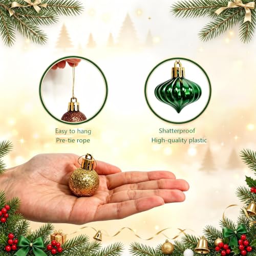 JOIVORAN 63pcs Mini Christmas Ornaments Set - Red, Green & Gold Holiday Decor