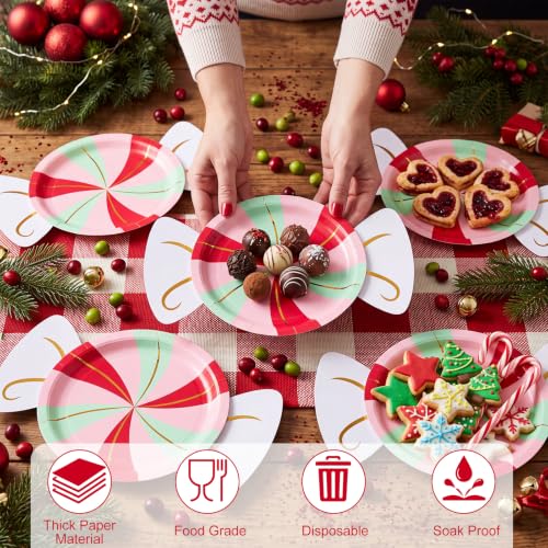 Maxdot 60 Pcs Candy-Shaped Christmas Paper Plates - Pastel Party Supplies