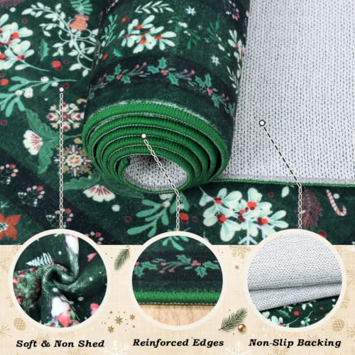 Geanlod 6' Round Christmas Rug - Green, Washable Non-Slip Reindeer & Santa