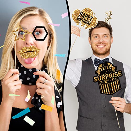 36-Piece Gold and Black Birthday Photo Booth Props Kit