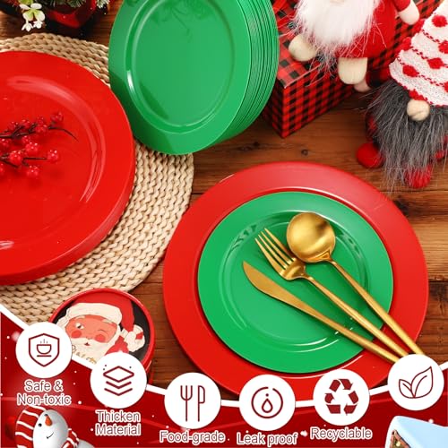 Maxcheck 80 Pcs Christmas Disposable Plastic Plates Green & Red Set - 7" & 10"