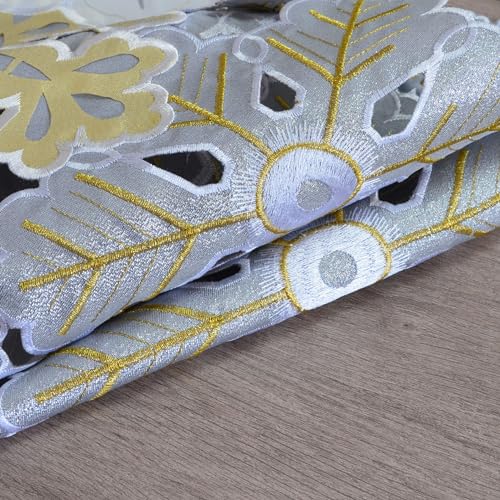 Grelucgo 14 x 120 in Machine Embroidered Silver & Gold Winter Snowflakes Table Runner