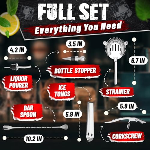 Lagarto 10-Piece Cocktail Shaker Set with Stand - Bartender Mixology Kit for Home & Bar