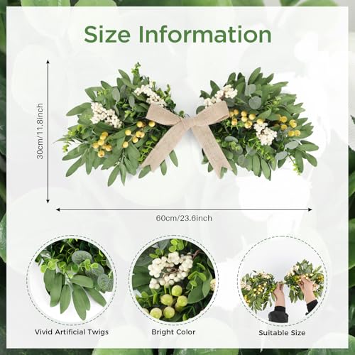 3-Piece Artificial Eucalyptus and Olive Leaf Teardrop Swag Set with Linen Bows