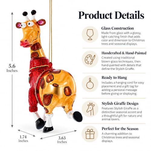 Giraffe Glass Christmas Ornament - Handcrafted Holiday Decor, Animal Lover Gift