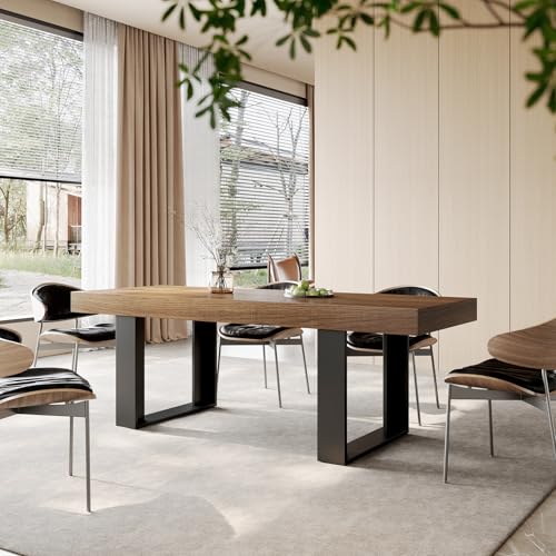 STHOUYN Rustic Extendable Dining Table 71-87 Inch Brown Farmhouse Kitchen Table