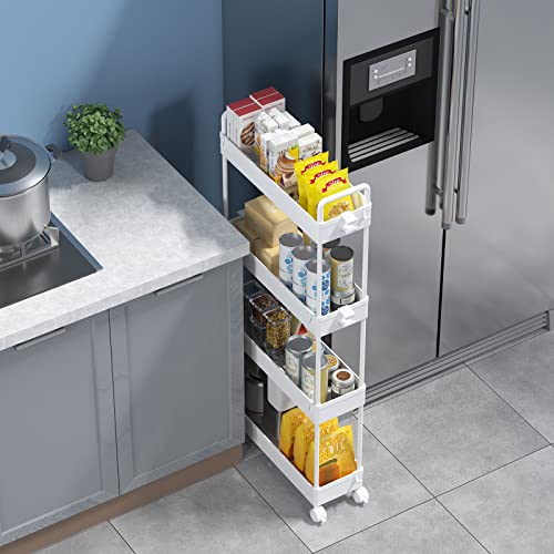 4-Tier Slim Rolling Storage Cart - Narrow Utility Organizer with Wheels