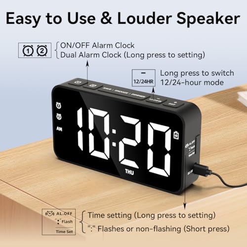 Digital Alarm Clock with Dual Alarms, Adjustable Volume, and Backup Battery