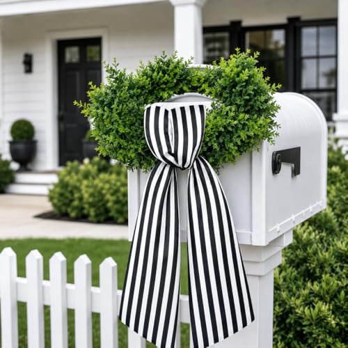 Black and White Stripe Wreath Sash for Front Door Decor, 4.5 x 56 Inch
