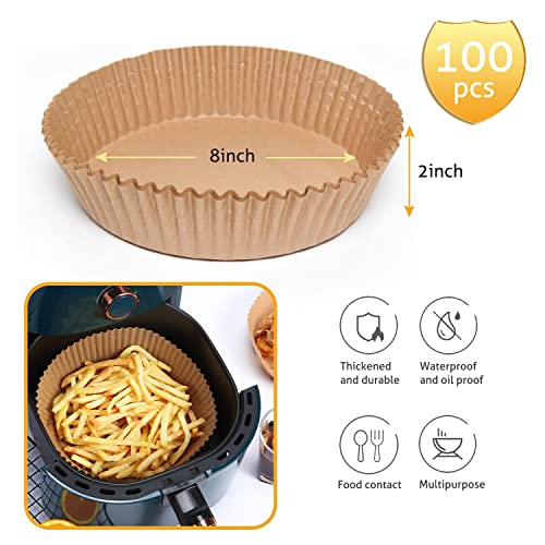 8-Inch Disposable Air Fryer Paper Liners, 100-Pack Non-Stick Parchment