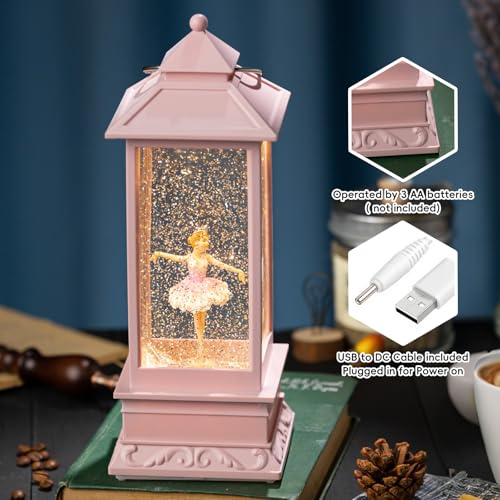 Ballerina Snow Globe Lantern Music Box with Rotating Figurine - Pink