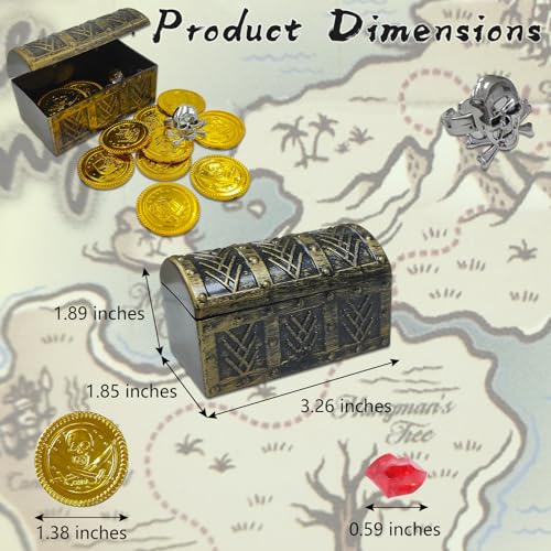 Kids Pirate Treasure Chest Toy Set with Gold Coins, Gems, and Ring