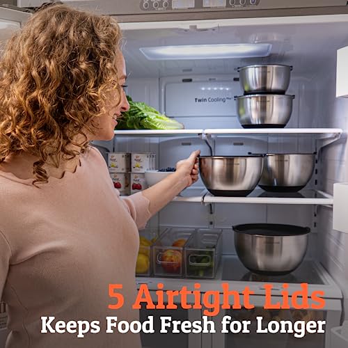 Stainless Steel Mixing Bowls with Lids Set - 5-Piece Non-Slip Nesting Prep Bowls