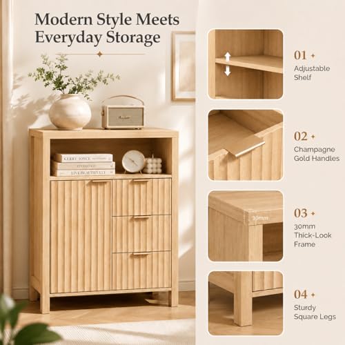 Slim Bathroom Storage Cabinet with 3 Drawers and Adjustable Shelf
