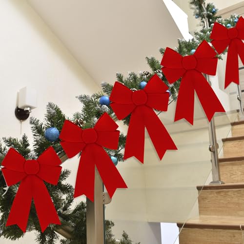 12ct Large 9x12 in Red Christmas Bows with Gold Wire - Indoor/Outdoor PVC Velvet Gift Decor