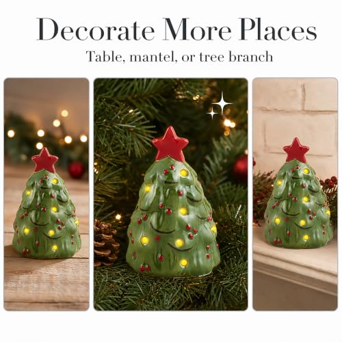Mud Pie Light Up Christmas Tree Sitter – Green Stoneware LED Tabletop Decor