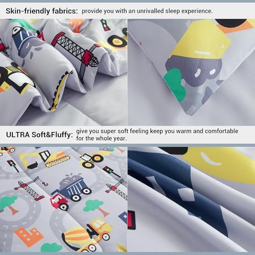 6-Piece Excavator Twin Comforter Set for Kids - Soft Microfiber Bed in a Bag