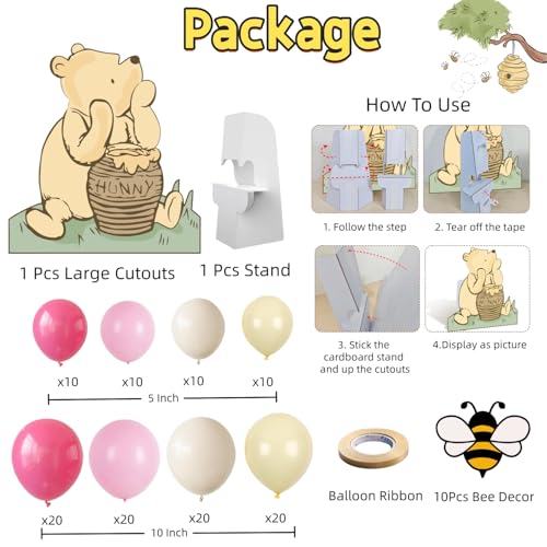 131-Piece Pink Bear Baby Shower Decoration Set with Balloon Arch & Stand