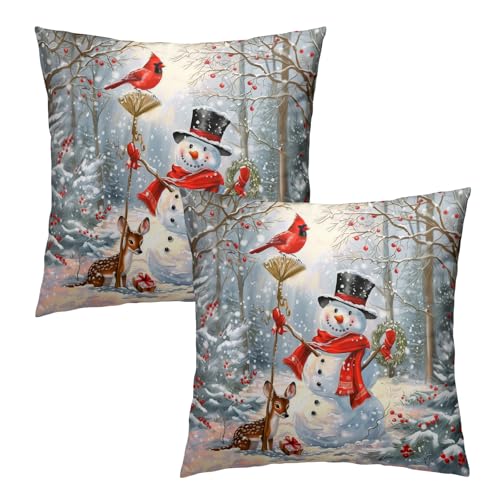 Giwawa Snowman & Red Bird 18x18 Throw Pillow Covers Set of 2 – Winter Cushion Covers