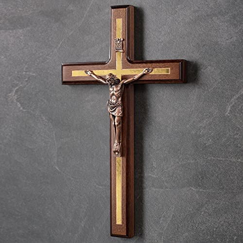 Handcrafted 12-Inch Wooden Catholic Crucifix Wall Cross with Rosary