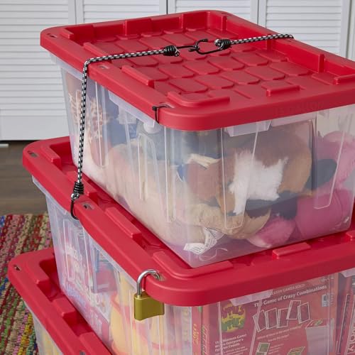 2-Pack 27-Gallon Heavy Duty Clear Plastic Storage Bins with Secure Red Lids
