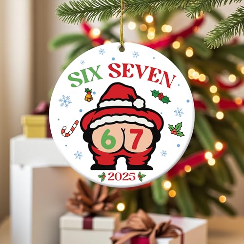 KATINAT Funny 6 7 Santa Christmas Ornament - Viral Meme Holiday Decor, Stocking Stuffer, Coworker Gift, Variation: Funny 67 Santa 2