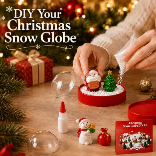 Zplontya Christmas Snow Globe Craft Kit for 2 Globe Halves–DIY Snow Globes with Santa, Snowman, Tree & Gifts (Christmas 2pcs)