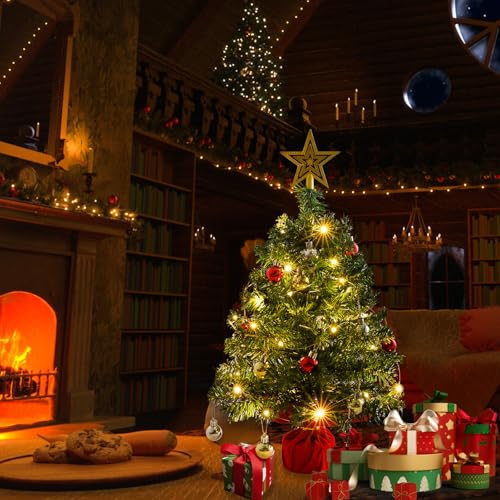 2ft Pre-Lit Mini Tabletop Christmas Tree with 30 LED Lights & Star Topper