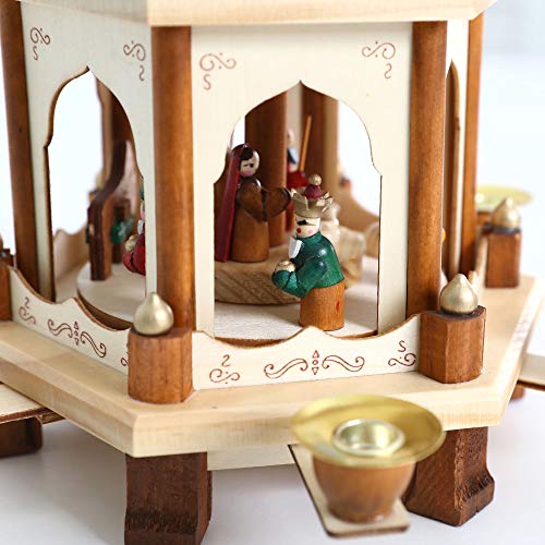 17-Inch Wooden Christmas Nativity Pyramid Carousel - 3-Tier Windmill Candle Holder