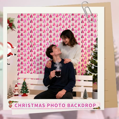 Pink Christmas Foil Fringe Curtain 2-Pack 3.3x6.6ft Backdrop for Photo Booth