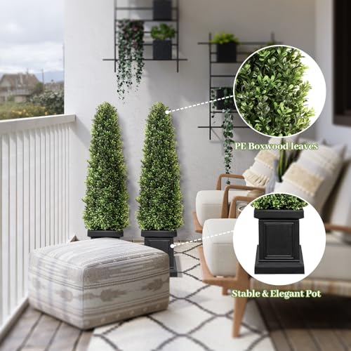 3.5ft Artificial Topiary Trees Set of 2, Boxwood Potted Plants for Porch