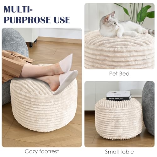 Round Corduroy Pouf Ottoman - 20x15 Inch Memory Foam Footrest for Living Room