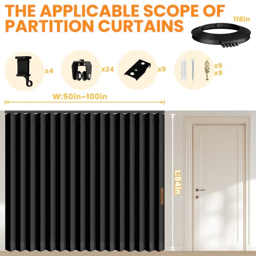 Blackout Room Divider Curtain with Flexible Ceiling Track System