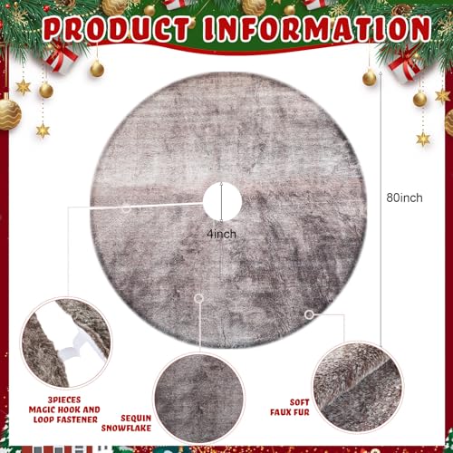 Jenaai 80'' Christmas Tree Skirt Faux Fur Brown, Classic