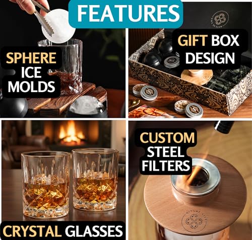 Ritual Life Cocktail Smoker Kit with Torch & Glasses - Old Fashioned Whiskey Set, Includes Wood Chips & Ice Molds