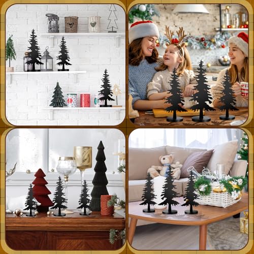 Black Metal Pine Tree Decor Set - Farmhouse Holiday Christmas Decorations