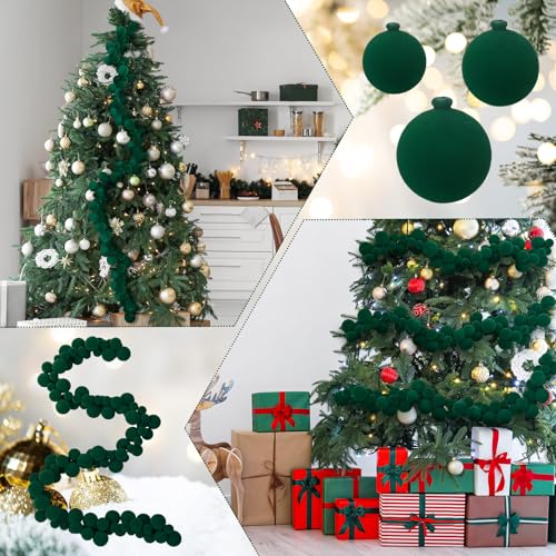 Xinnun 6 ft Red & Green Velvet Christmas Ball Garland with Flocking, 1.8m