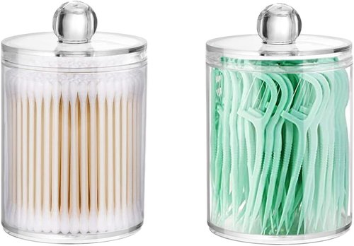 DAPOWER Qtip Holder Canister - 10-Ounce Clear Plastic Storage Jar for Cotton Balls, Swabs & Pads