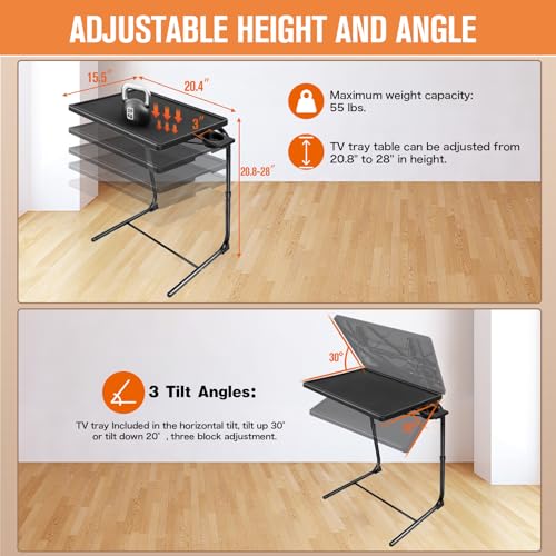 Adjustable Folding TV Tray Tables with Cup Holder, Set of 2