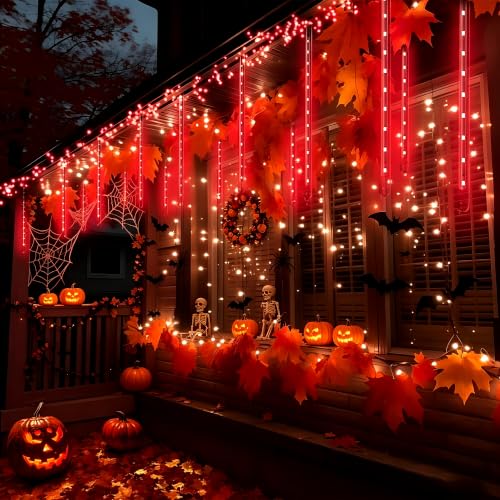 Aukora Halloween Red Meteor Shower Lights 24-Tube 46.4ft UL-Certified