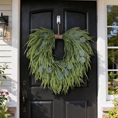 22-Inch Heart-Shaped Artificial Eucalyptus and Saw Grass Wreath