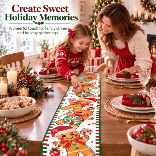 FreeNook Gingerbread Christmas Table Runner 13x72 Inch Holiday Decor