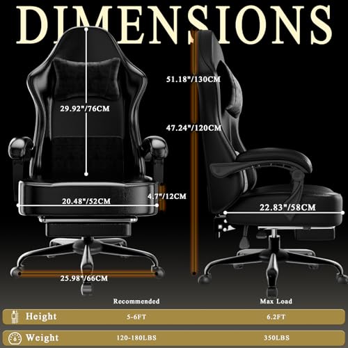 Ergonomic Gaming Chair with Footrest, Lumbar Support, and Reclining Back