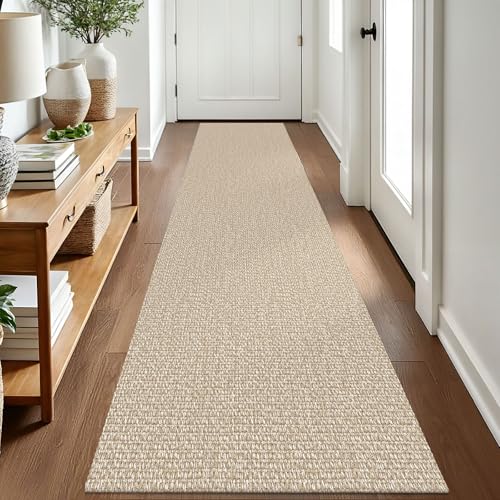 Washable Non-Slip Entryway Runner Rug 2x8 Ft, Sand Beige Woven Carpet