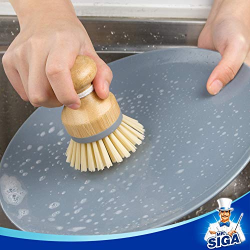 Bamboo Palm Dish Scrub Brush - Ergonomic Kitchen Scrubber (Pack of 2)