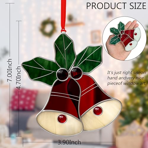 Hand Painted Red Bell Stained Glass Sun Catcher Ornament