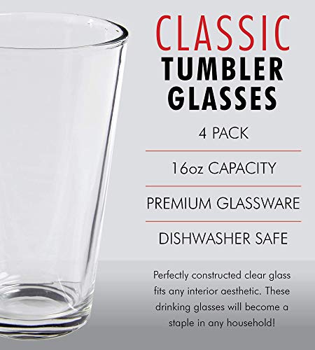 16oz Pint Beer Glasses Set of 4, Heavy Base Clear Drinking Tumblers