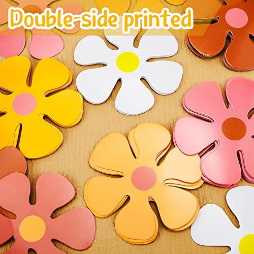 60 Pcs Groovy Retro Daisy Flower Cutouts for Party and Room Decor
