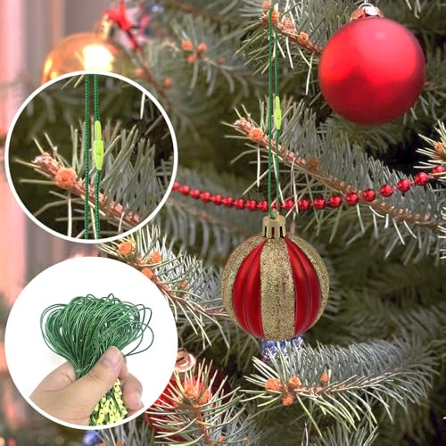 200 Pack Green Christmas Ornament String Hangers with Snap Fasteners