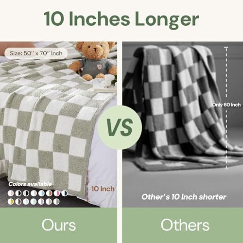 Soft Checkered Throw Blanket - Cozy Sage Green Knitted Couch Blanket (50x70)